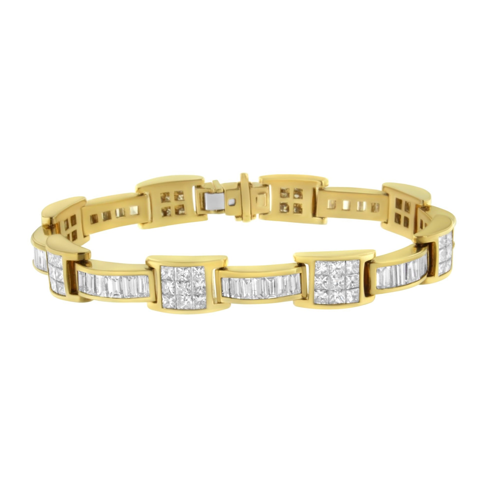 14K Yellow Gold Princess and Baguette-Cut Diamond Box-Link Bracelet(10.75