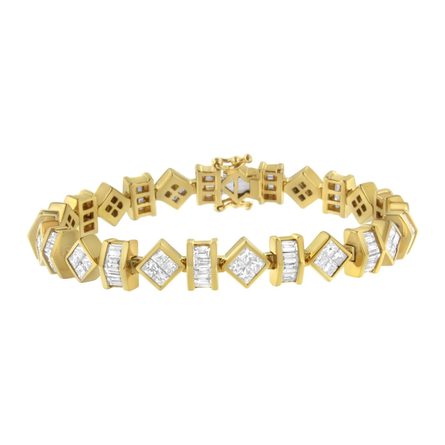 14K Yellow Gold Princess and Baguette Diamond Modern Link Bracelet(7.50