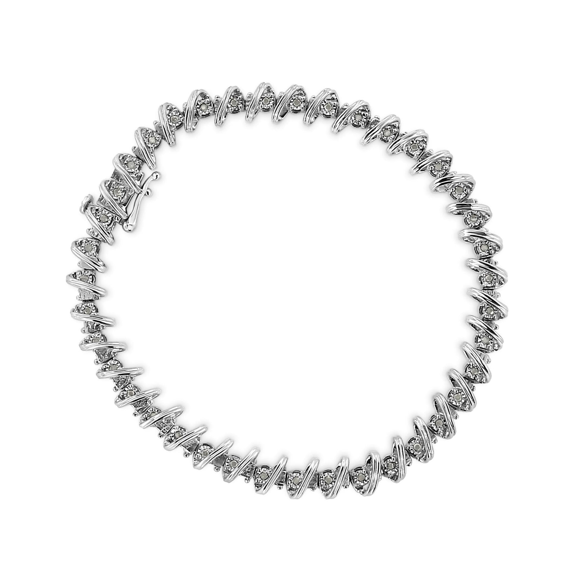 .925 Sterling Silver 1/4 cttw Miracle Set Diamond S Curve Link Bracelet (I-J