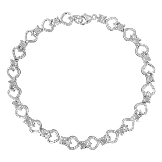 Sterling Silver Diamond Heart Link Bracelet (1/4 cttw I-J Color I3 Clarity)