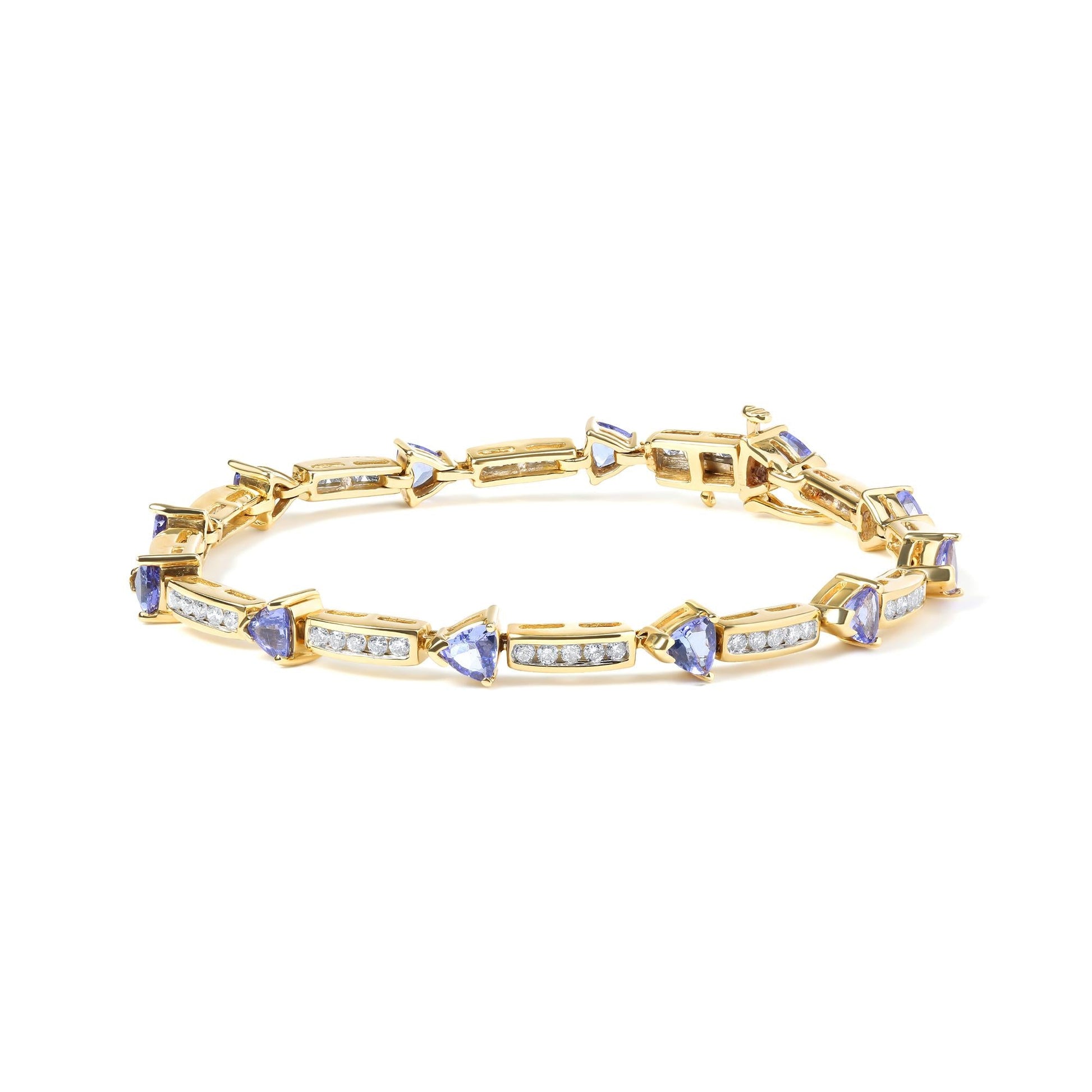 14K Yellow 5MM Trillion Cut Blue Tanzanite and 1 1/10 Cttw Diamond Tennis