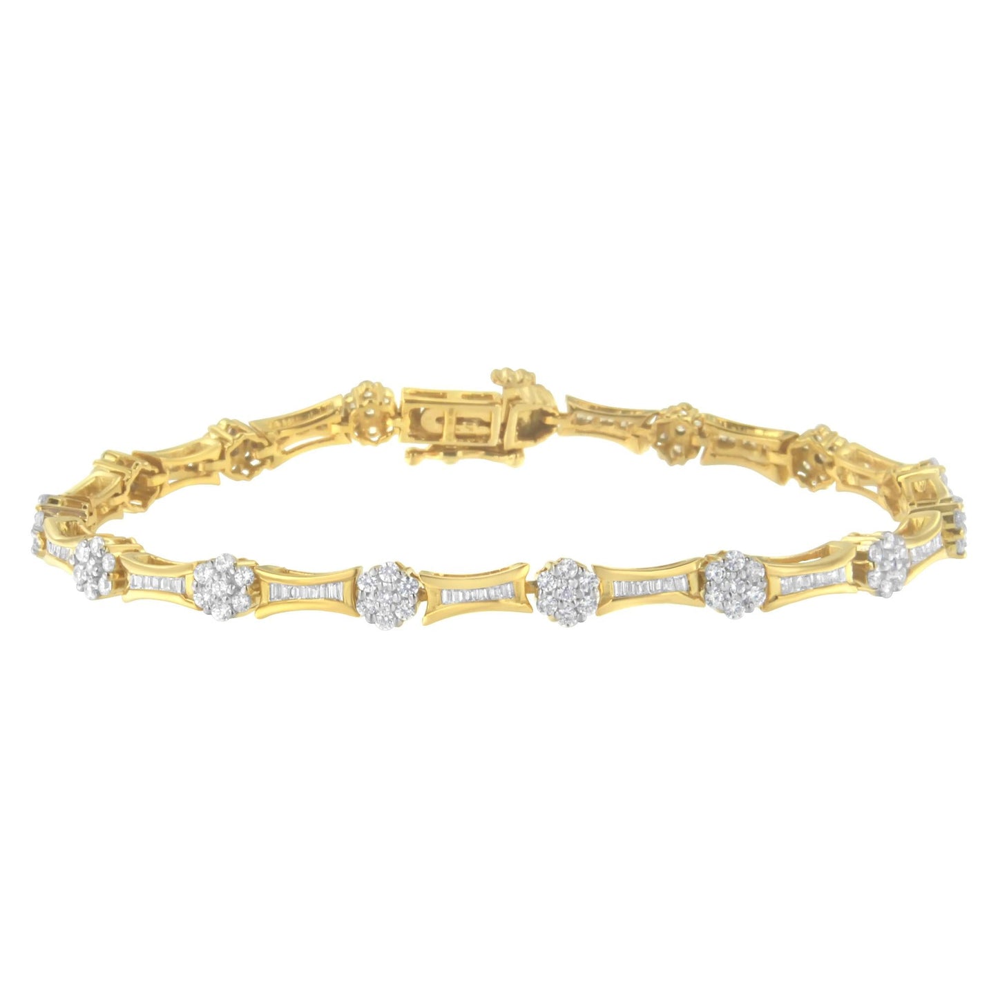 10K Yellow and White Gold 2.00 cttw Round and Baguette-Cut Diamond Link