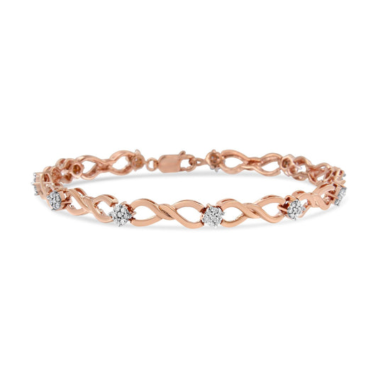 10K Rose Gold 1/2 cttw Diamond Cluster and Infinity Weave Link Bracelet (H-I Color, I2-I3 Clarity) - Size 7"