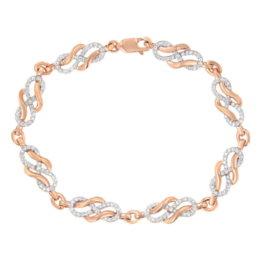 10K Rose Gold 1.0 Cttw Diamond Infinity Loop and Swirl Link Bracelet (I-J Color, I2-I3 Clarity) - 7.25" Inches