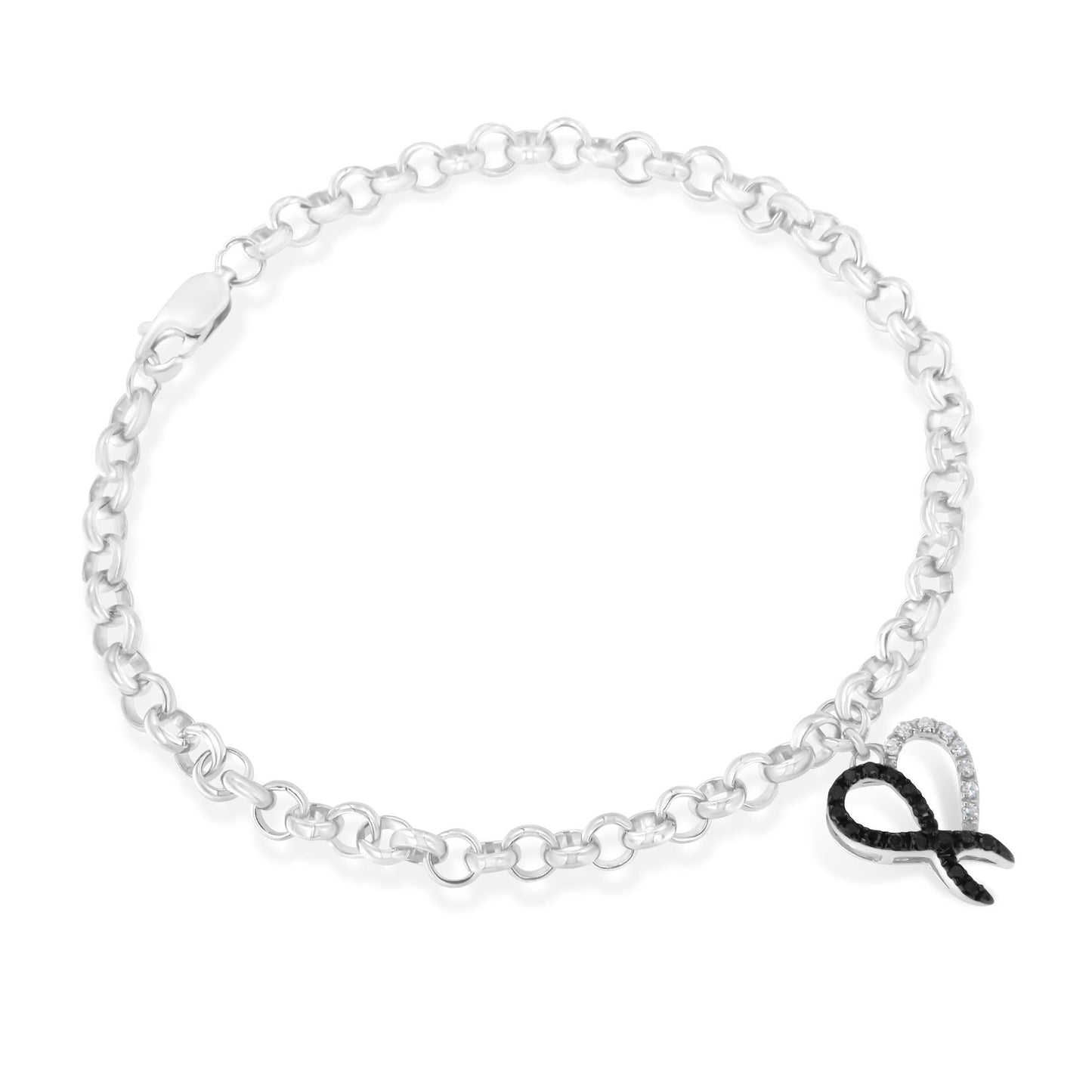 Sterling Silver 1/6ct TDW Diamond Heart Charm Bracelet (Black I2-I3)