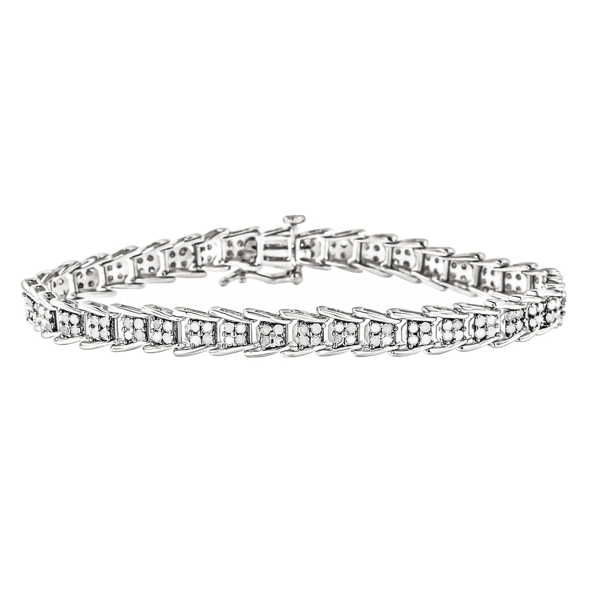 10k White Gold 2 cttw Diamond Fan-Shaped Link Tennis Bracelet (I-J Clarity I3