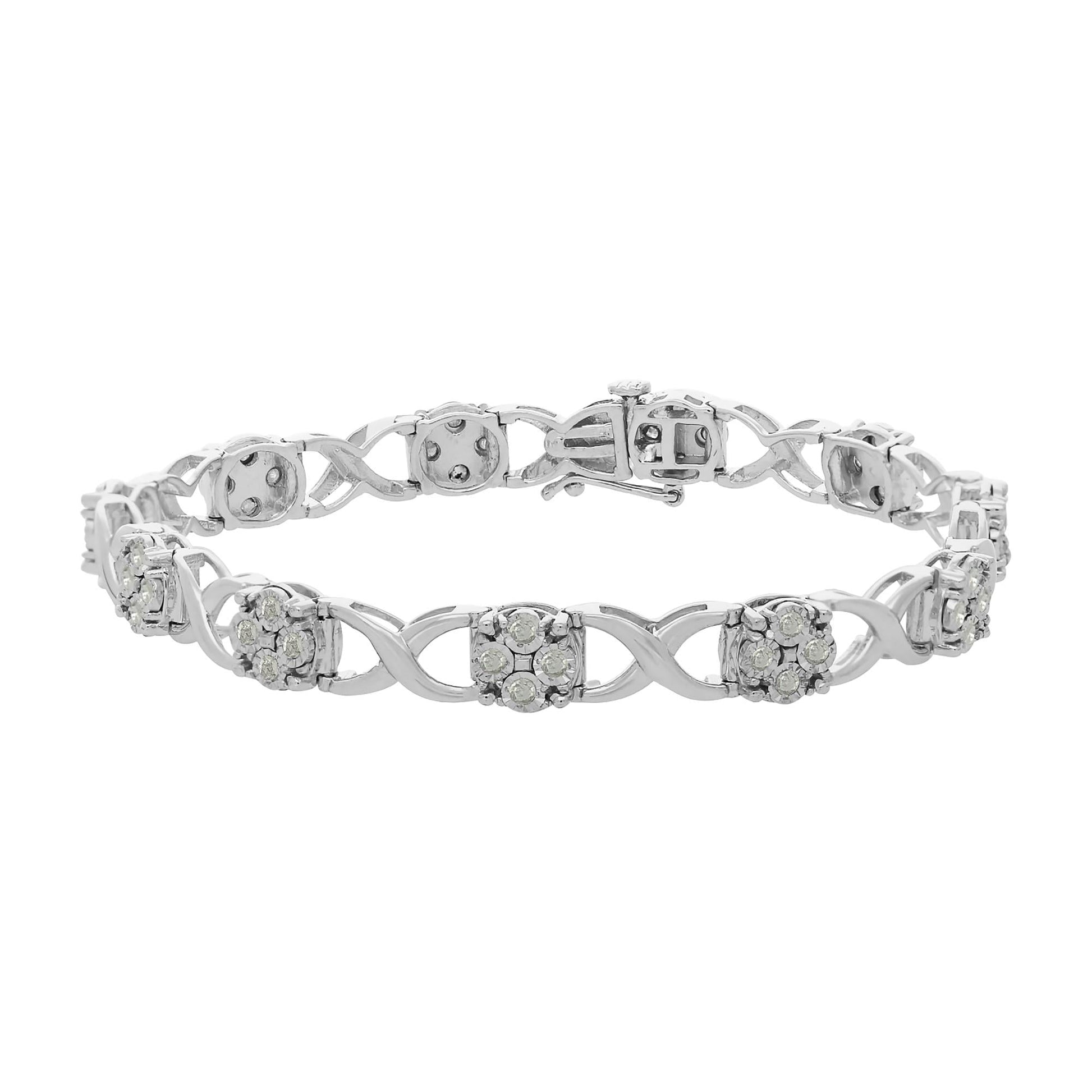 Sterling Silver Rose-Cut Diamond Love Locks Link Bracelet (1.00cttw,I-J