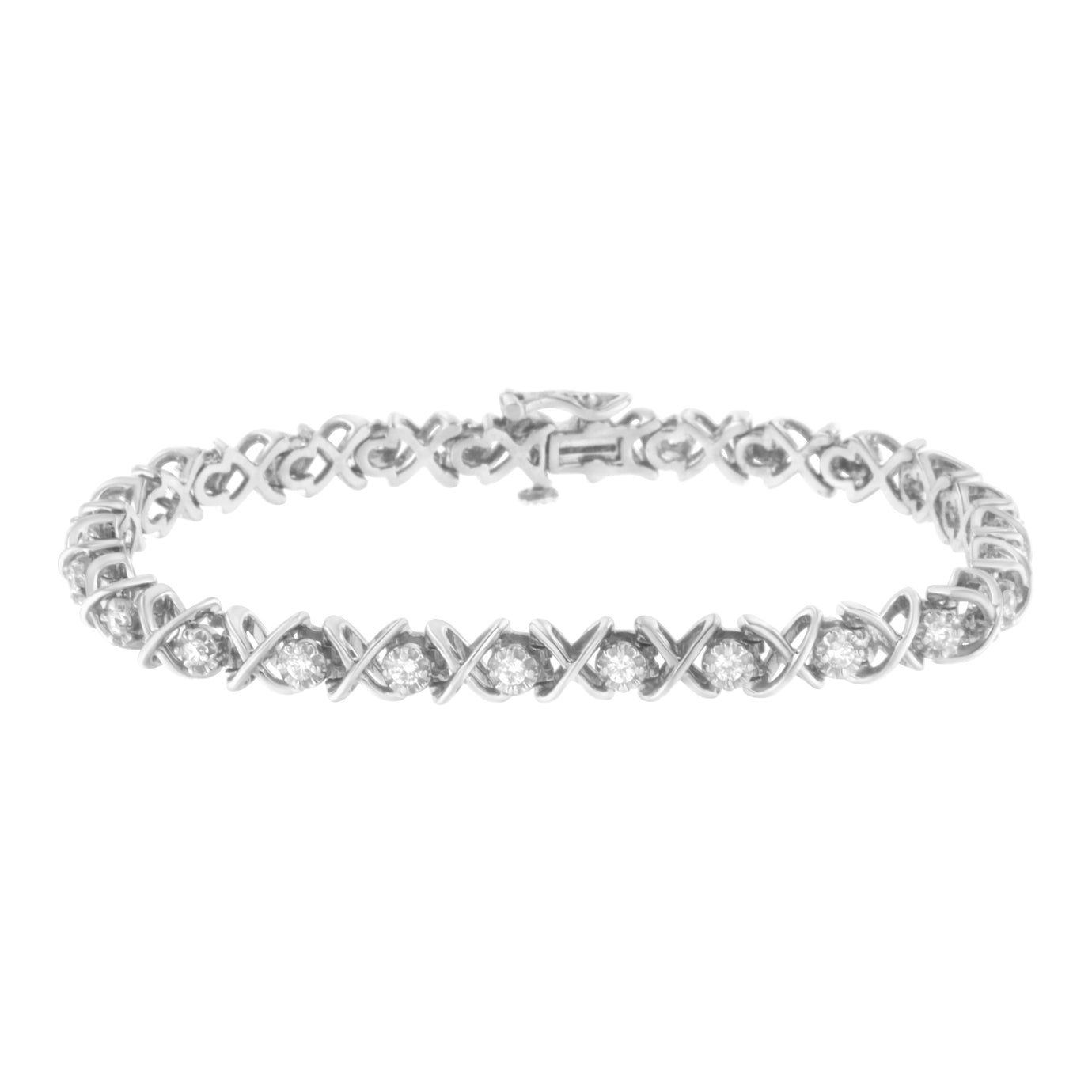 .925 Sterling Silver 1 cttw Brilliant Round-Cut Diamond ’X’ Link Bracelet