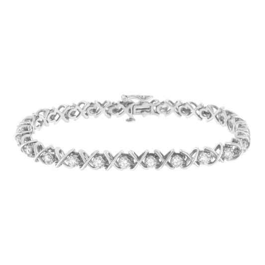 .925 Sterling Silver 1 cttw Brilliant Round-Cut Diamond ’X’ Link Bracelet