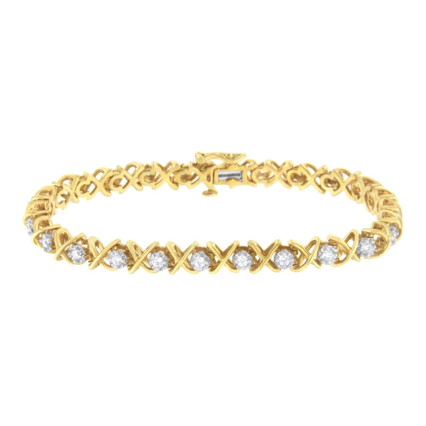 10K Yellow Gold Plated Sterling Silver 1 cttw Diamond Link Bracelet (J-K