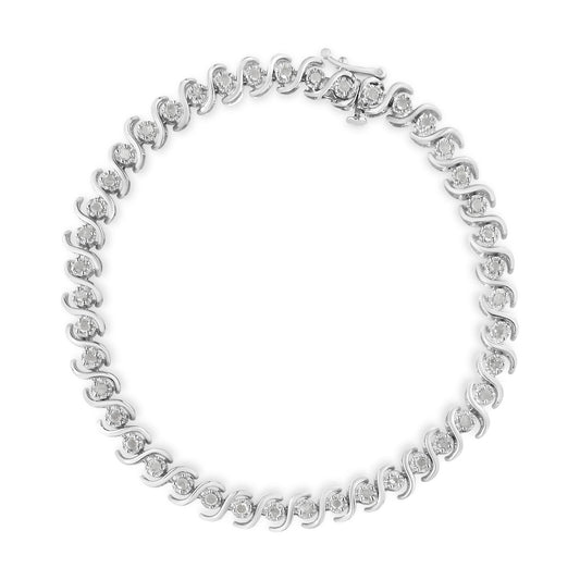 .925 Sterling Silver 1.0 Cttw Round Miracle-Set Diamond 7’’ Tennis Bracelet