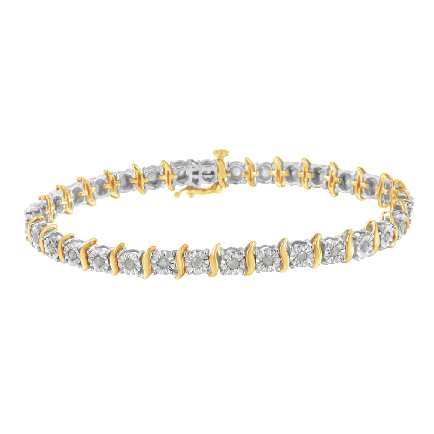 .925 Sterling Silver 1.0 Cttw Diamond S-Curve Link Miracle-Set Tennis Bracelet (I-J Color, I3 Clarity)