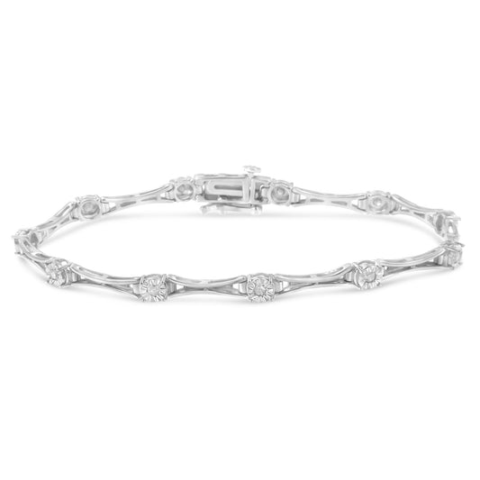 .925 Sterling Silver 1/4 Cttw Diamond Miracle-Set Flared-Bar 7’’ Link-Style