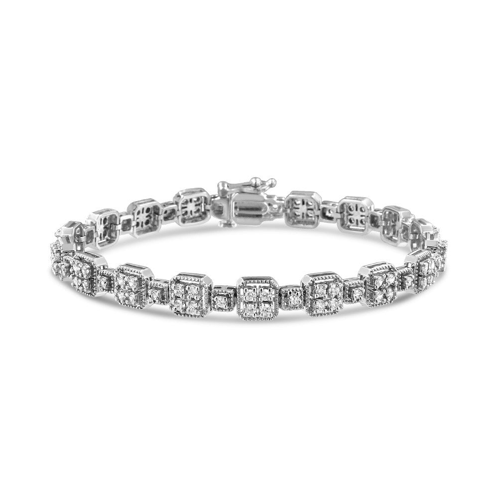 10K Gold 2.0 Cttw Diamond Square Link Bracelet (J-K Color I2-I3 Clarity) - Size