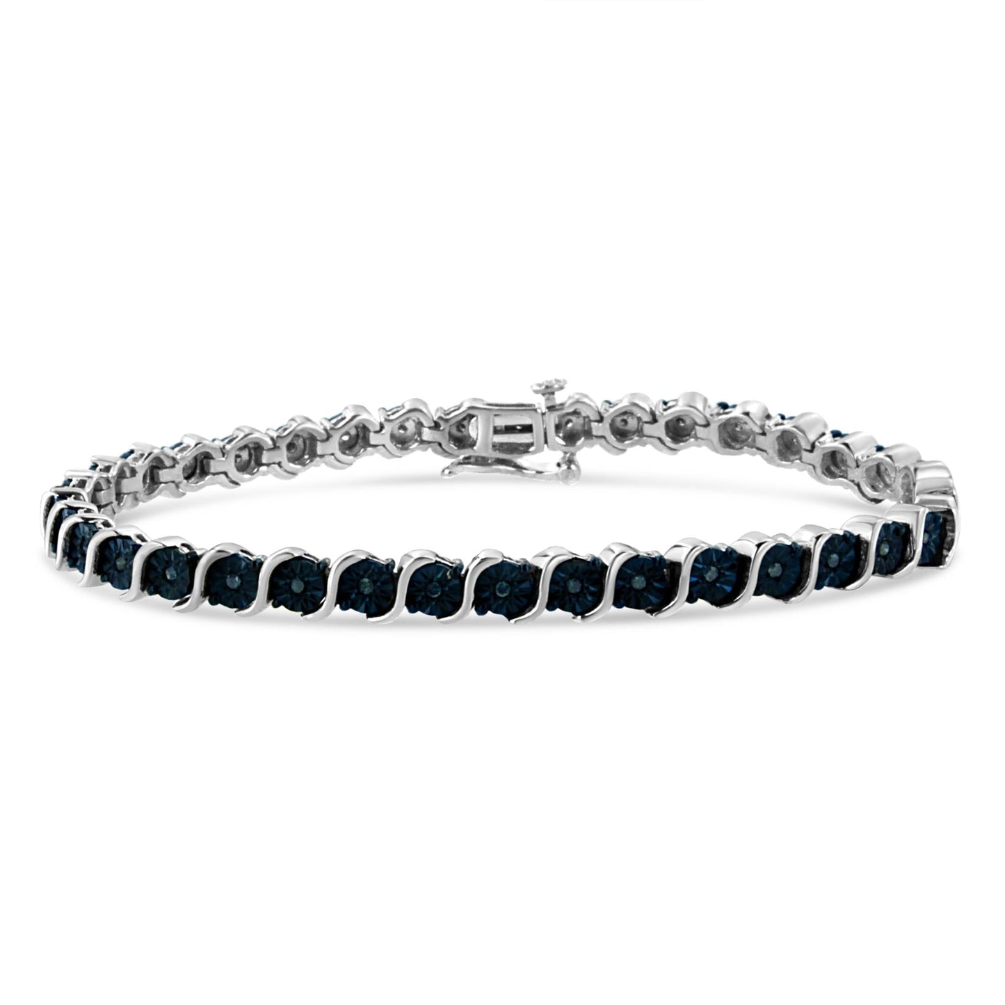 .925 Sterling Silver 1/4 Cttw Treated Blue Diamond Tennis 7’’ Bracelet