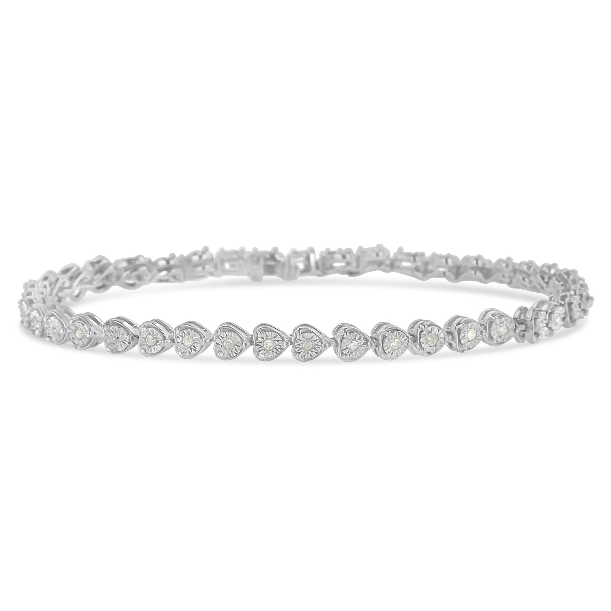 Sterling Silver Diamond Heart Tennis Link Bracelet (1/4 cttw I-J Color I3