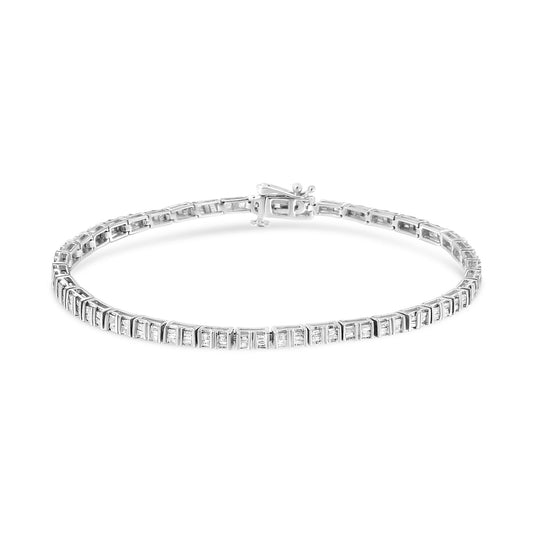 .925 Sterling Silver 1-1/10 Cttw Baguette Diamond Channel Set Link Tennis