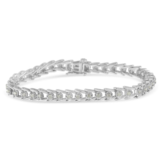 Sterling Silver Rose-cut Diamond Wave link Bracelet (1 cttw I-J Color I3