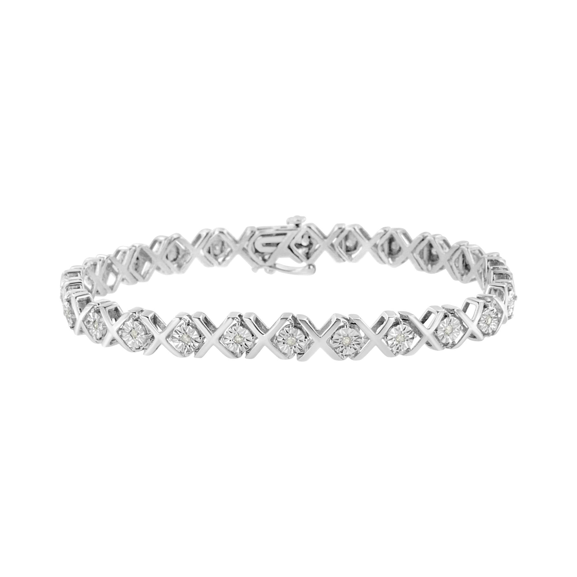 .925 Sterling Silver 1/4 Cttw Miracle Set Diamond ’X’ Link Bracelet (I-J