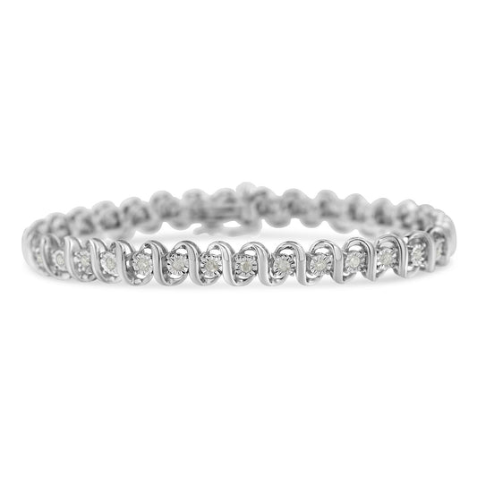 .925 Sterling Silver 1.0 cttw Miracle-Set Round Diamond S-Link Tennis Bracelet