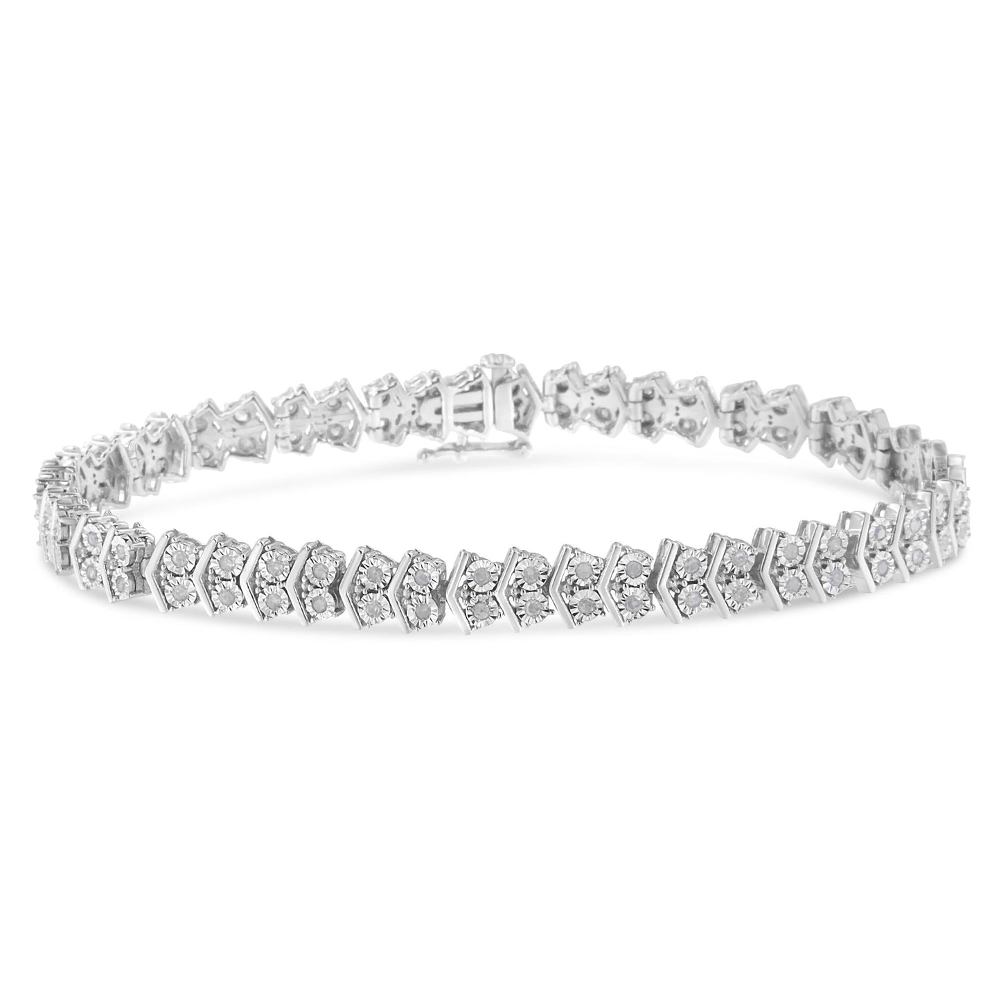 .925 Sterling Silver 1.0 Cttw Chevron 2 Stone Arrow Link Tennis Bracelet (I-J