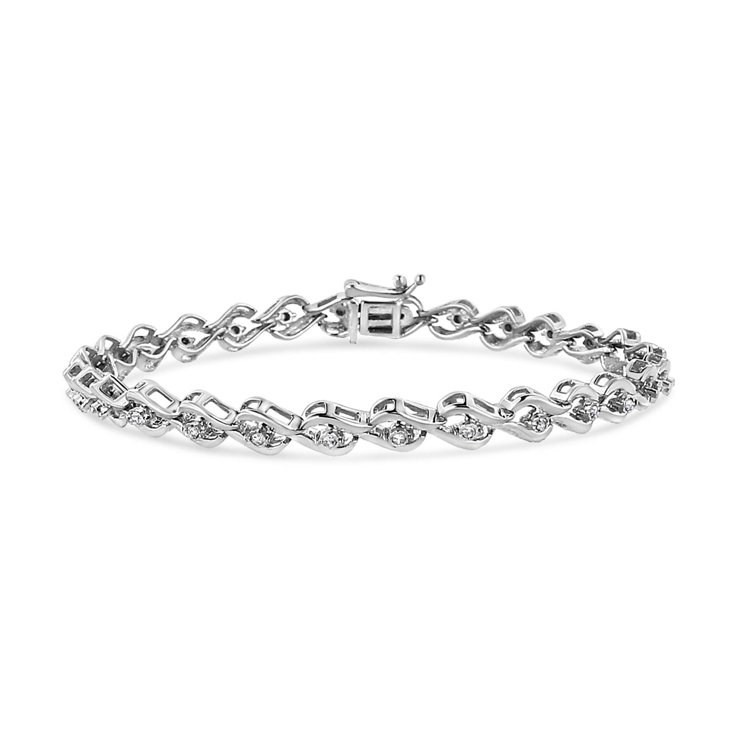 .925 Sterling Silver 1/10 Cttw Round-Cut Diamond Links of Flame Bracelet (I-J