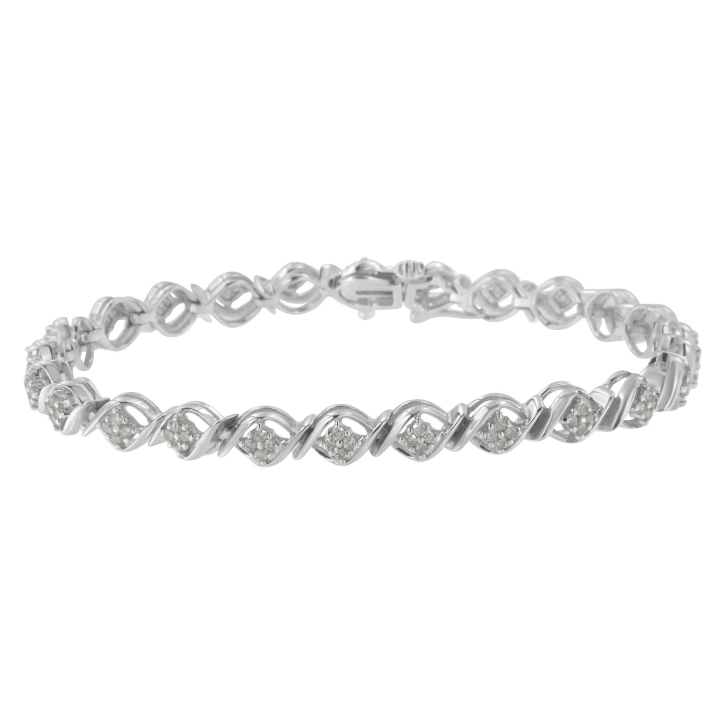 Sterling Silver Diamond Cluster Link Bracelet (1 cttw I-J Color I2-I3 Clarity)