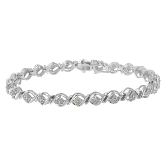 Sterling Silver Diamond Cluster Link Bracelet (1 cttw I-J Color I2-I3 Clarity)