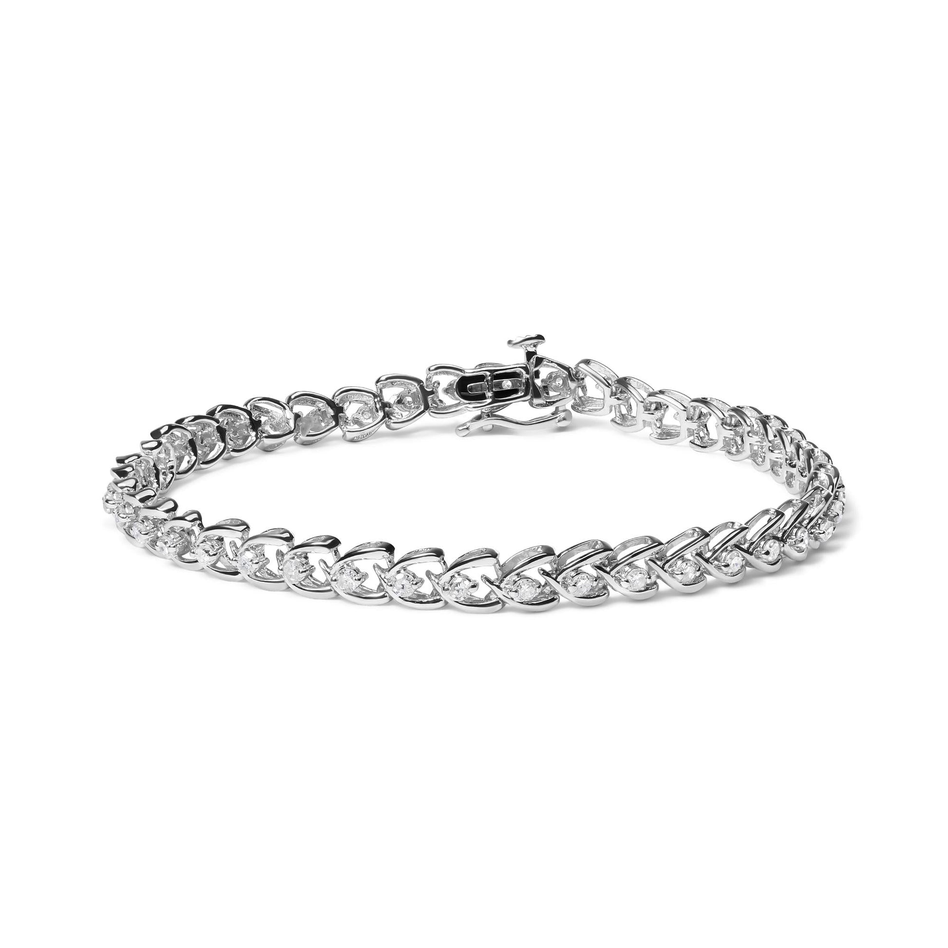 .925 Sterling Silver 1.00 Cttw Diamond C-Shaped Link Bracelet (I-J Color I3