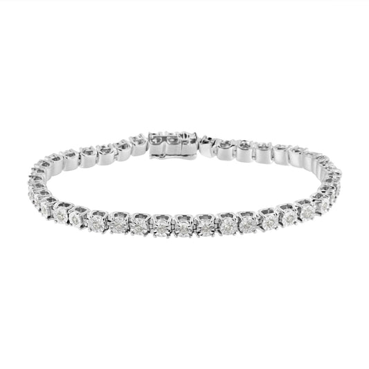 .925 Sterling Silver Miracle-Set Diamond Round Miracle Plate Tennis Bracelet (1