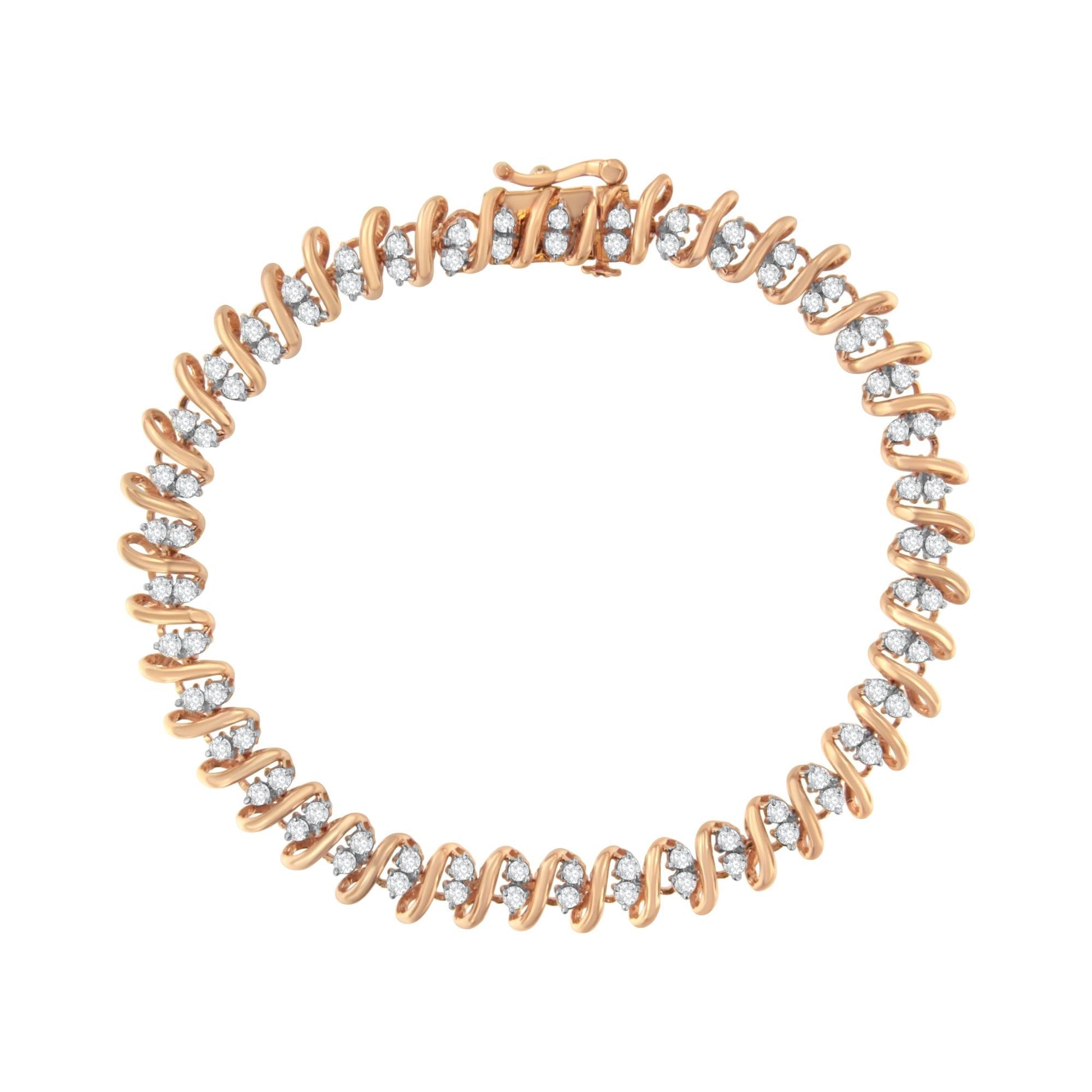 14KT Rose Gold Plated Sterling Silver Diamond S Link Tennis Bracelet (2 cttw