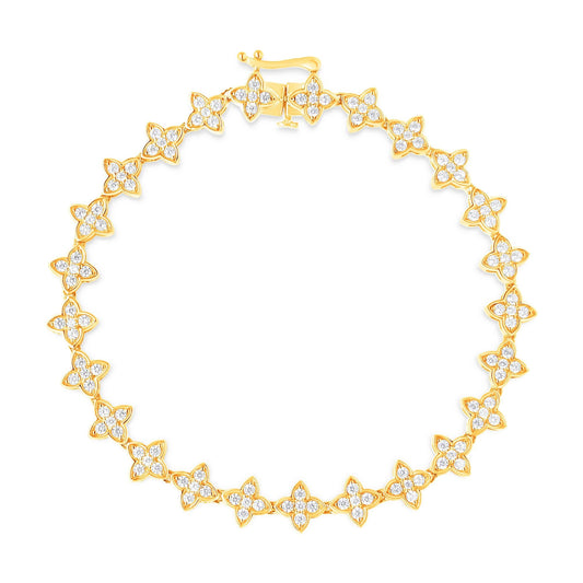 10K Yellow Gold 2.0 cttw Round-Cut Diamond 4 Leaf Clover Link Bracelet (J-K