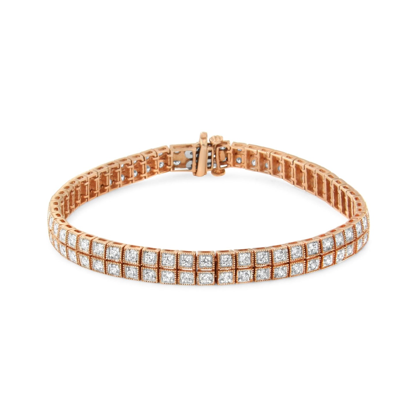 14K Rose Gold 3.0 Cttw Lab Grown Diamond Two Row Milgrain 7’’ Inch Tennis