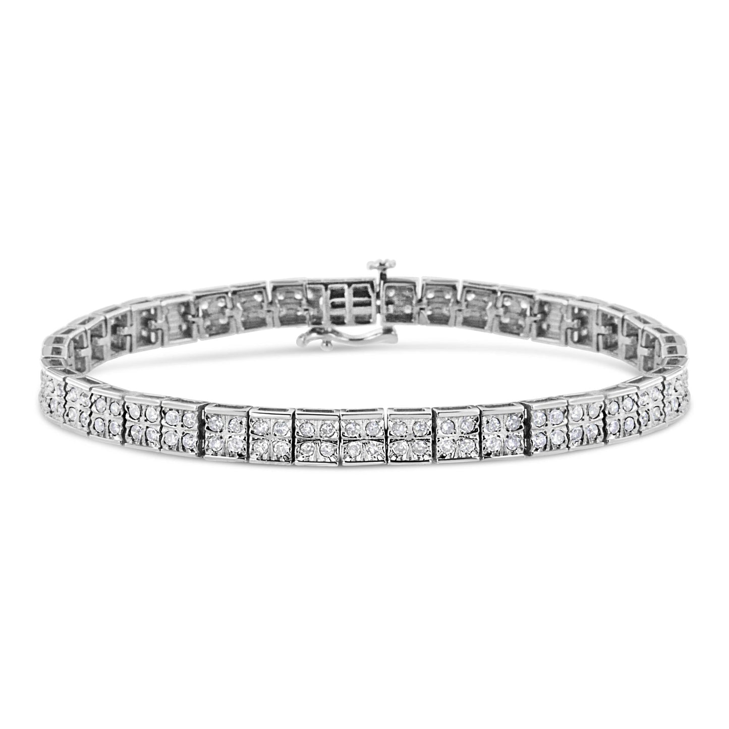 .925 Sterling Silver 2 Cttw Prong Set Round-Cut Diamond 4 Stone Box Link