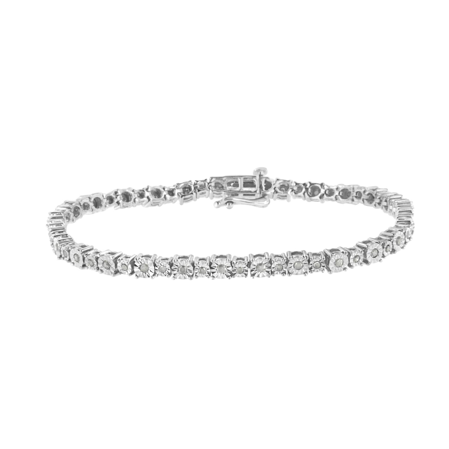 .925 Sterling Silver 1.0 Cttw Miracle-Set Diamond Alternating Graduated Link