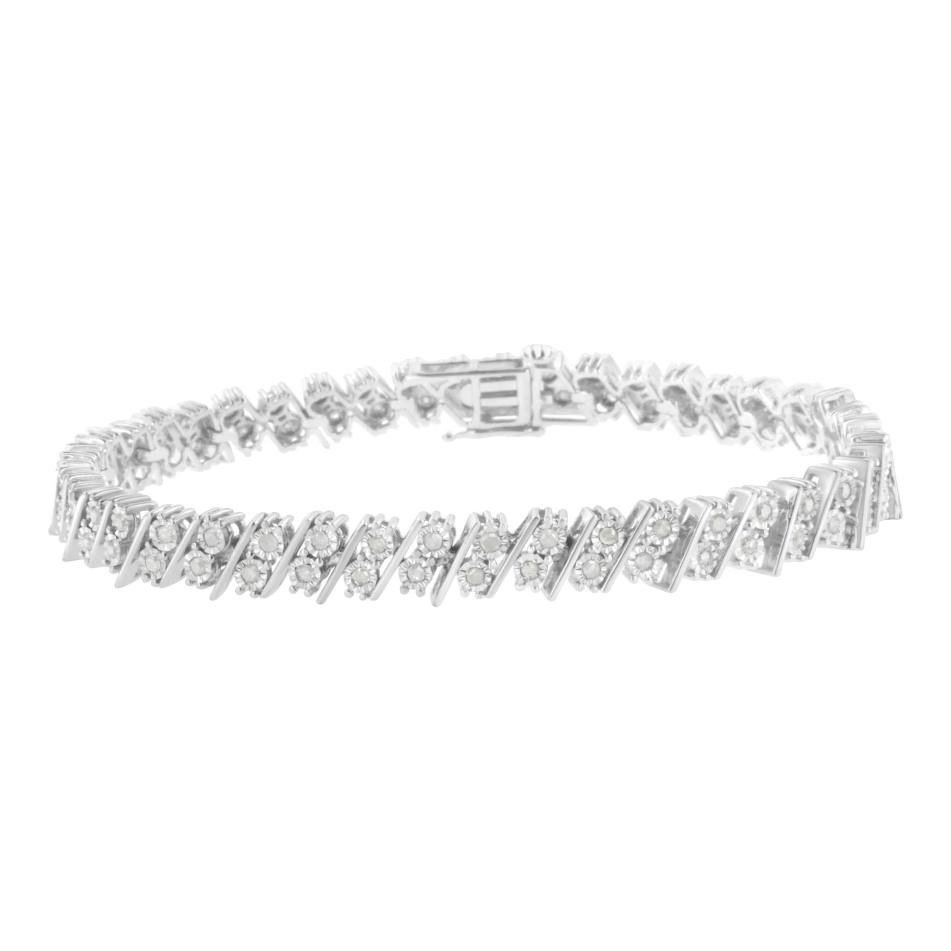 .925 Sterling Silver 1 cttw Double Row Miracle Set Diamond Link Bracelet (I-J