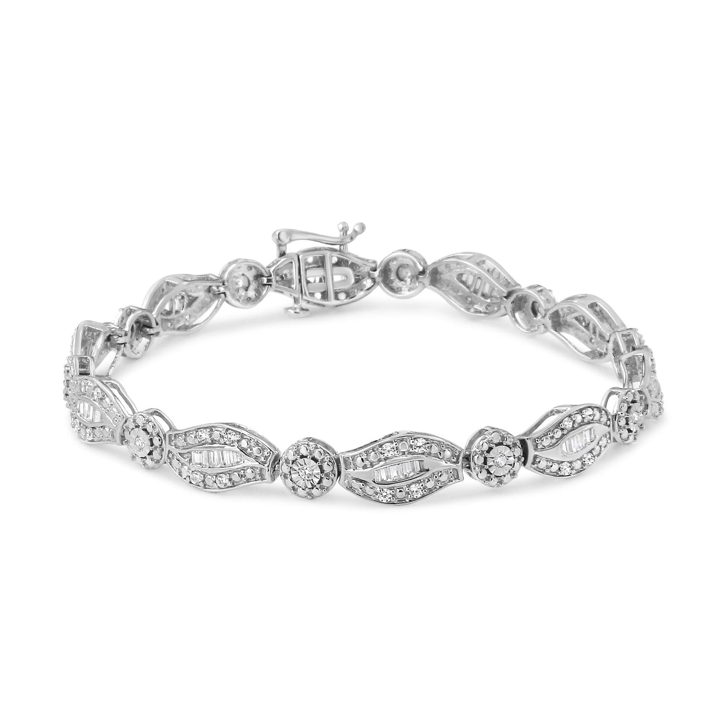 .925 Sterling Silver 1 cttw Diamond Double Leaf and Bezel Link Bracelet (I-J