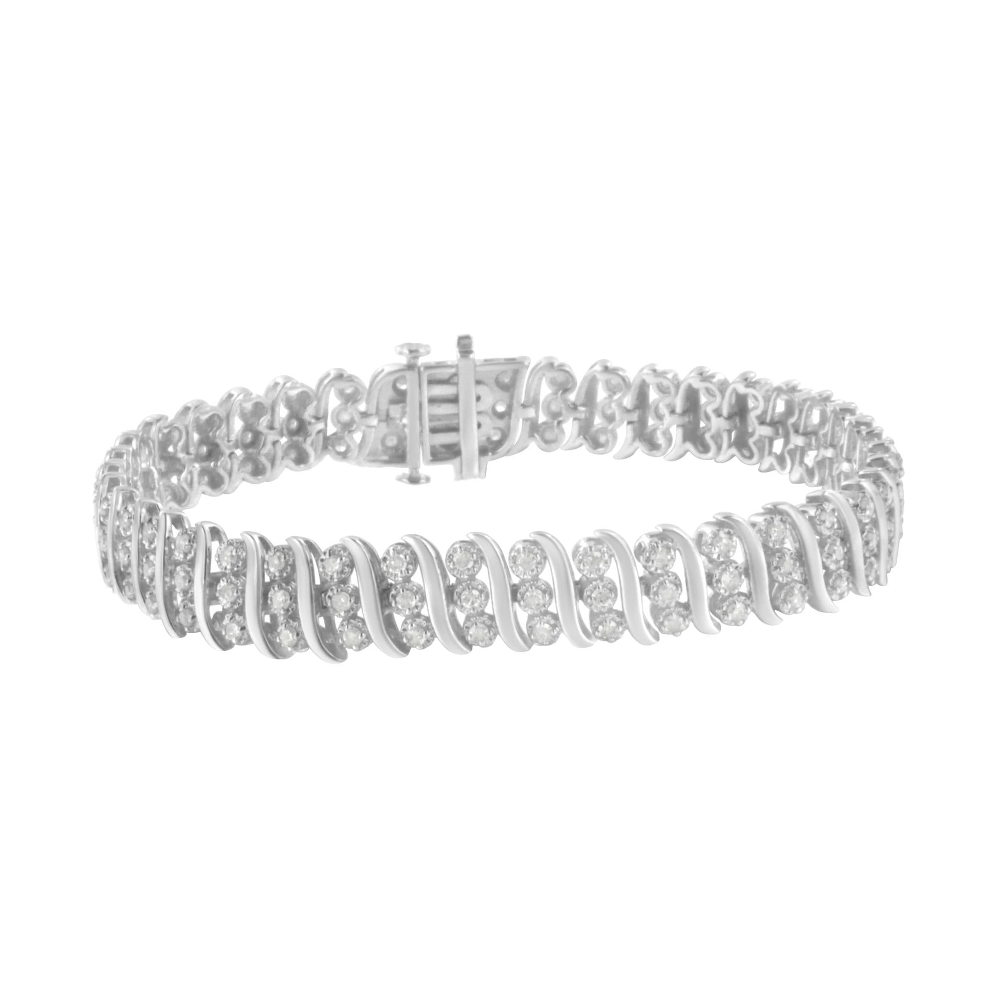 Sterling Silver 2 cttw Diamond Link Double Row Bracelet (I-J I2-I3)