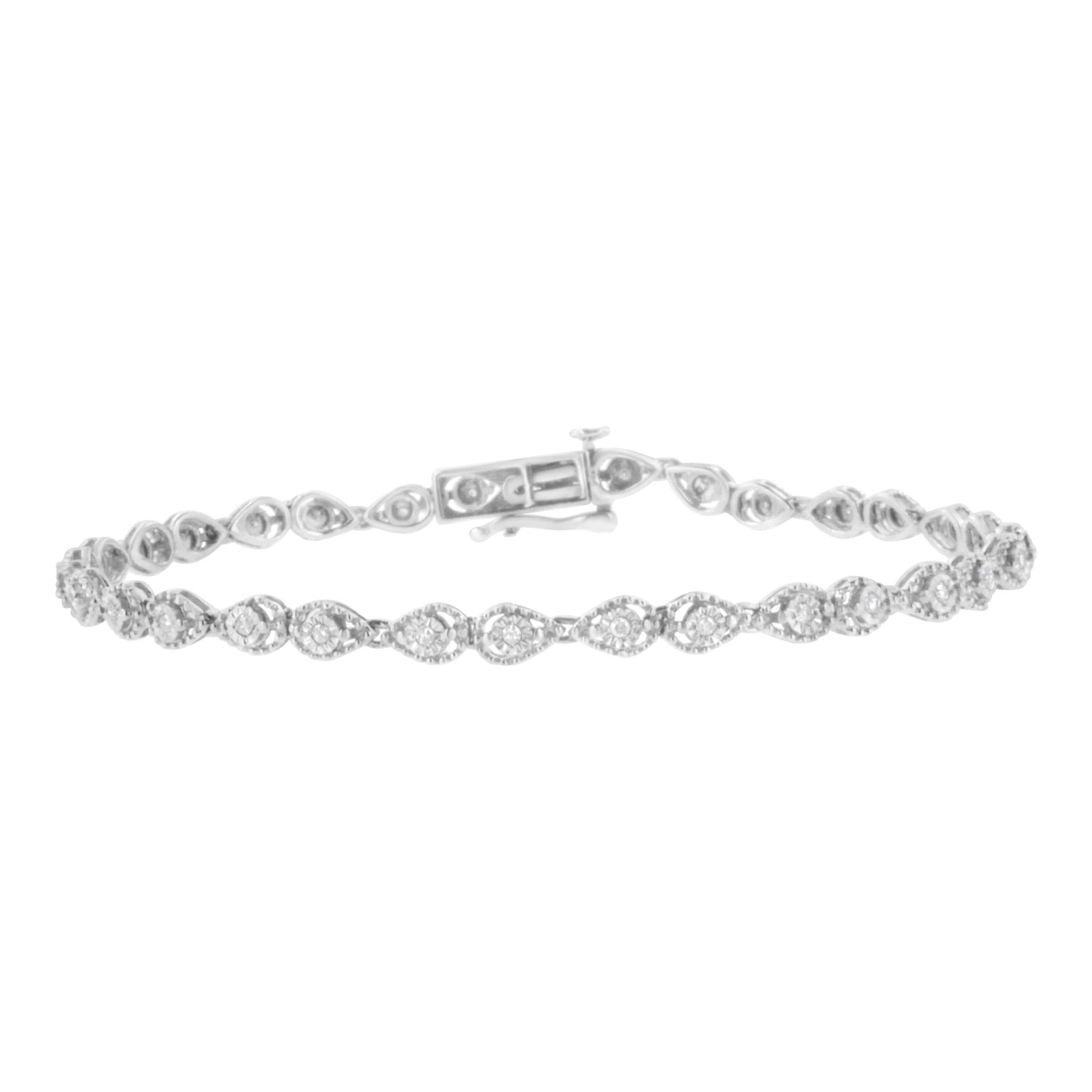 .925 Sterling Silver 1/2 cttw Miracle-Set Diamond Pear Shaped Link Bracelet