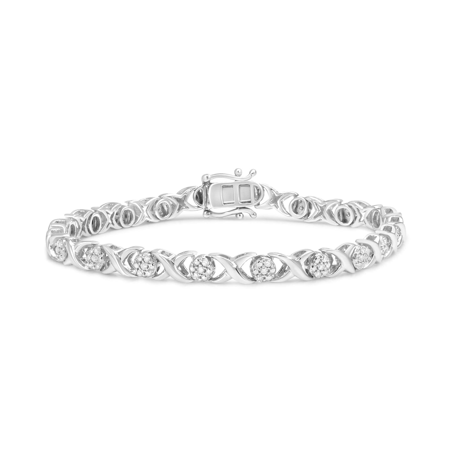 .925 Sterling Silver 1/2 Cttw Round Diamond Cluster X-Link Bracelet (I-J Color