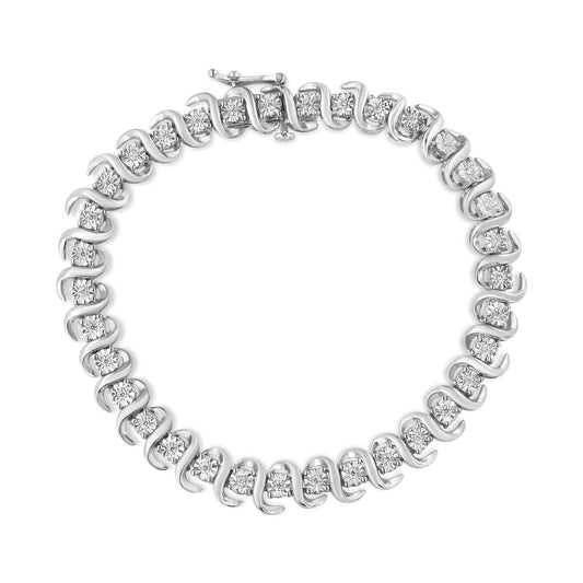 .925 Sterling Silver 1/3 Cttw Miracle-Set Diamond ’S’ Link Tennis Bracelet