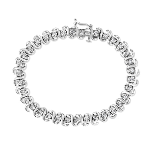 .925 Sterling Silver 1/2 Cttw Round-Cut Diamond Miracle Set ’S’ Link