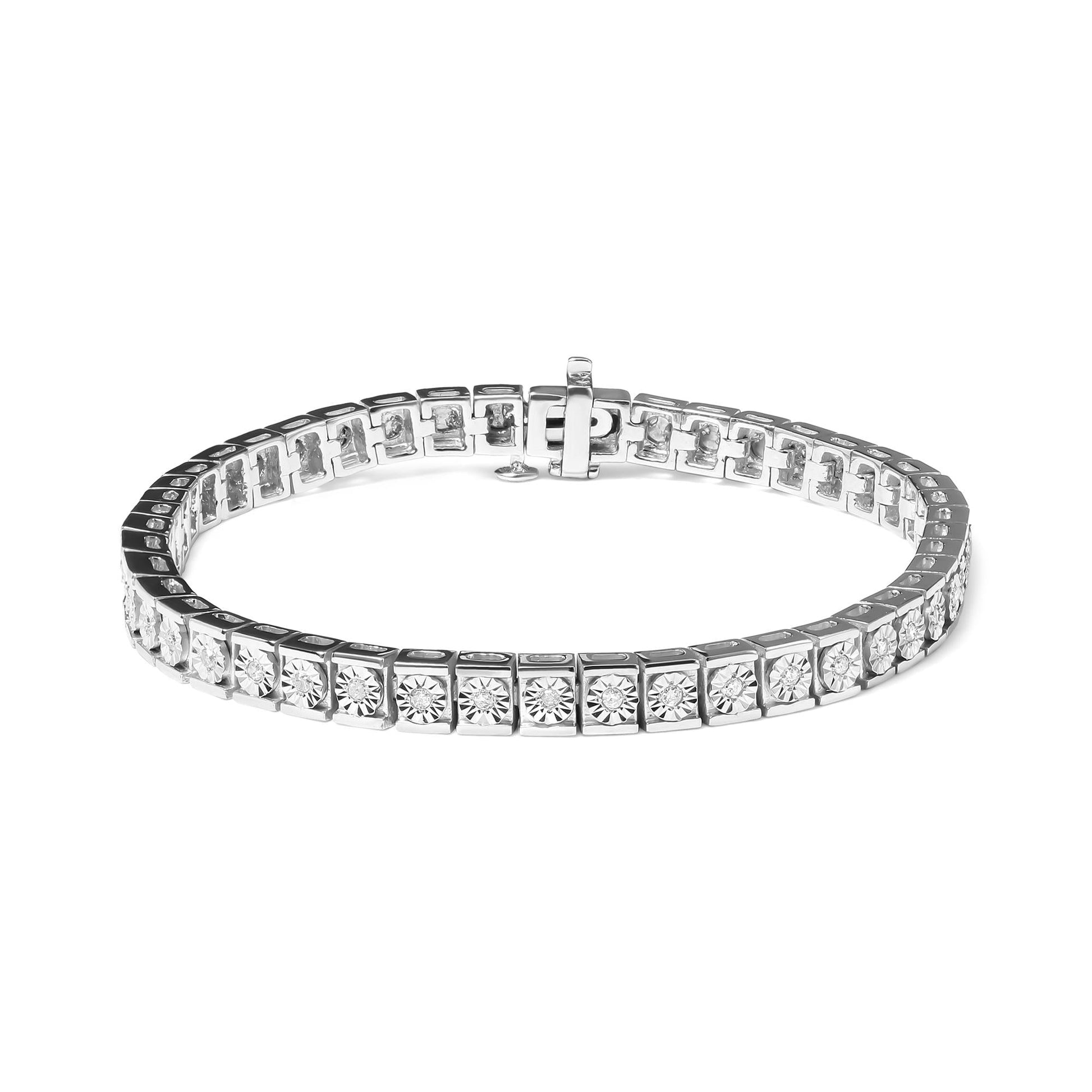 .925 Sterling Silver 1/4 Cttw Miracle Set Diamond and Bead Link 7.25’’