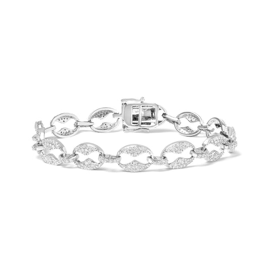 14K White Gold 1 1/2 Cttw Round Diamond Set Link Bracelet (I-J Color I1-I2