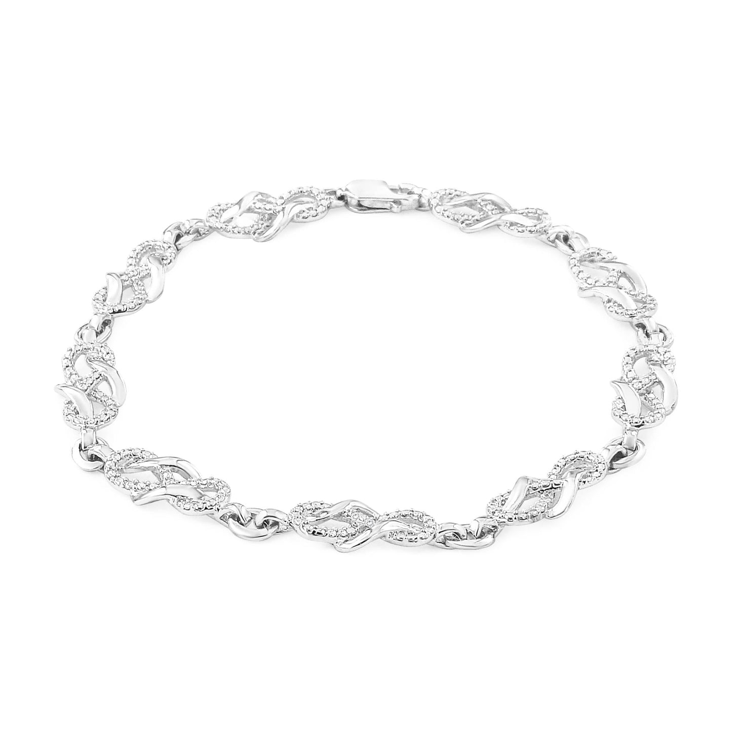 .925 Sterling Silver Prong Set Diamond Accent Infinity Weave Link 7.25’’