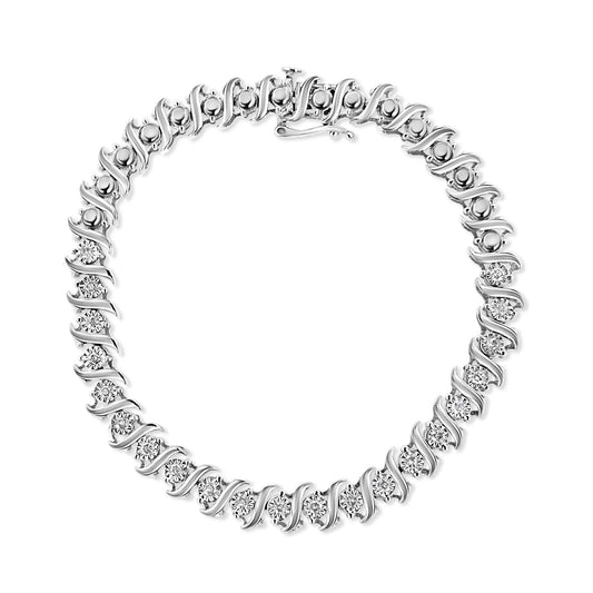 .925 Sterling Silver 1/2 Cttw Diamond Miracle Set ’S’ Link Tennis Bracelet