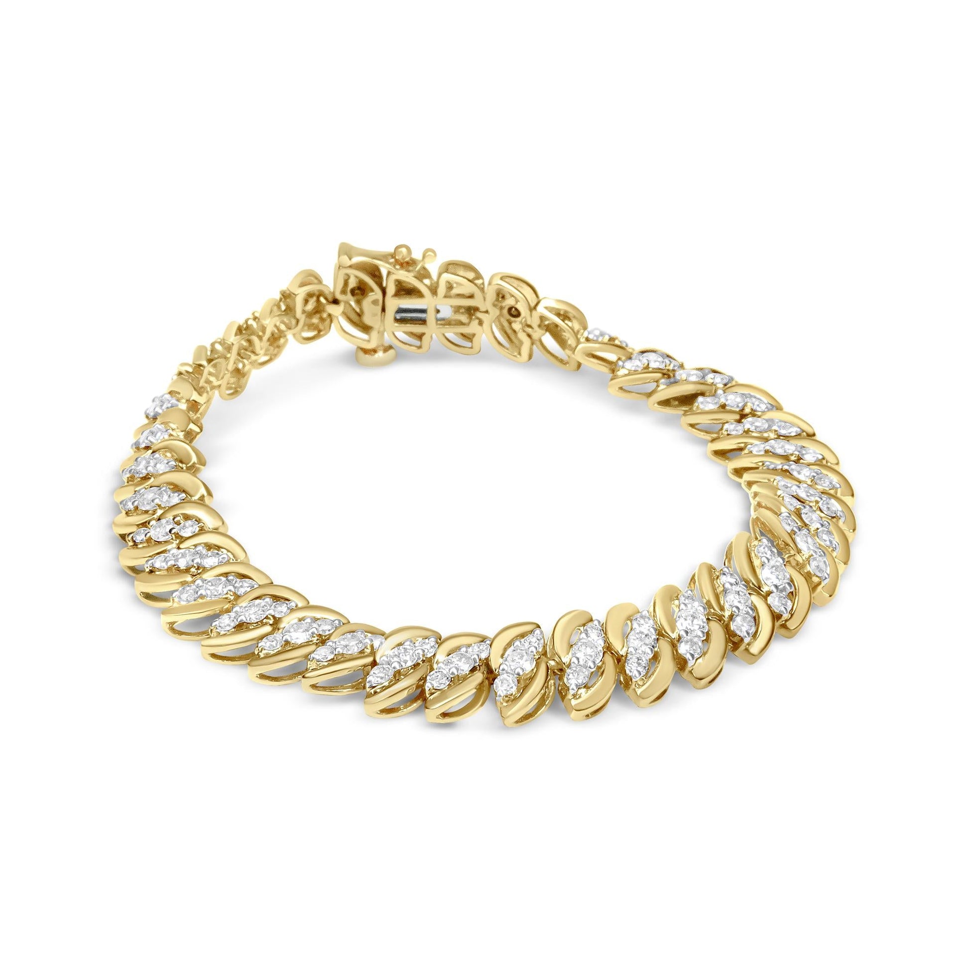 10K Yellow Gold 5.0 Cttw Diamond Double Row S-Link Cuban Bracelet (J-K Color