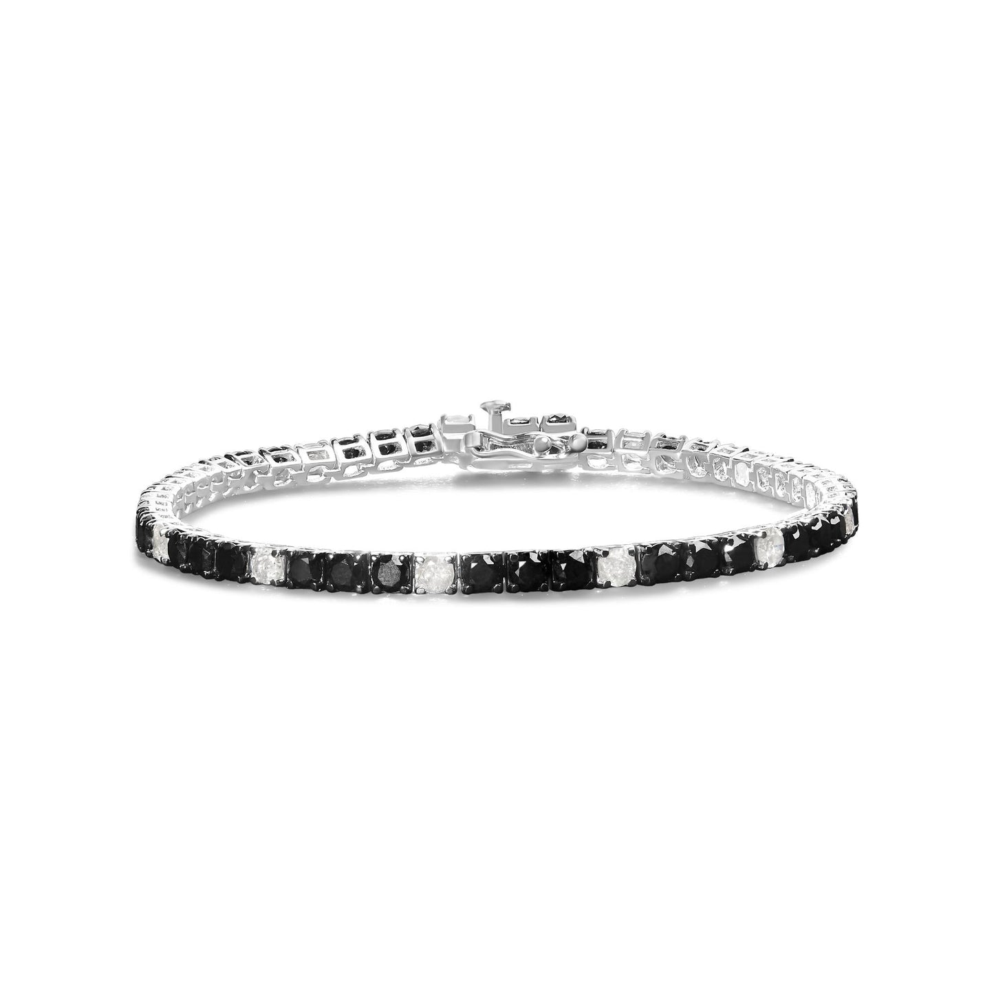 .925 Sterling Silver Black and White Diamond Tennis Bracelet (I-J Color, I2-I3 Clarity) - 7.25" Inches