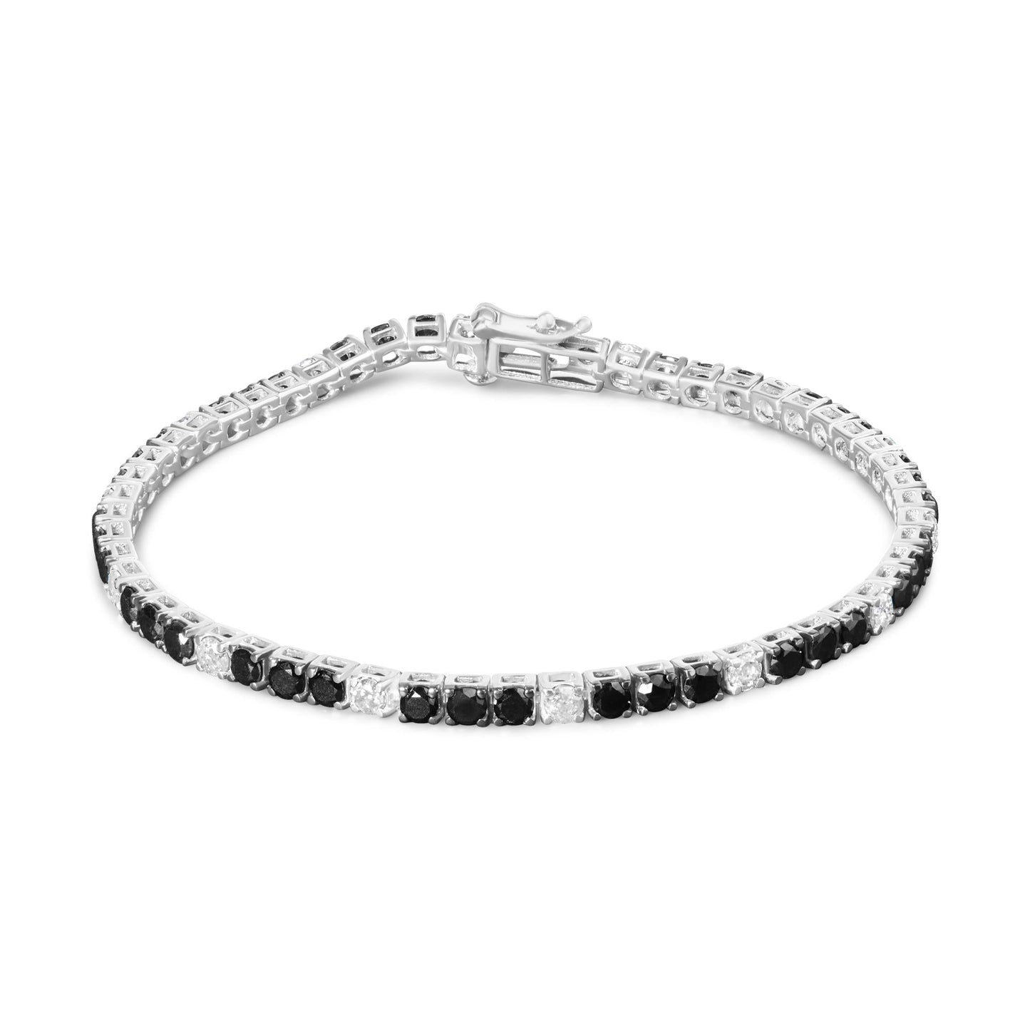 .925 Sterling Silver Black and White Diamond Tennis Bracelet (I-J Color, I2-I3 Clarity) - 7.25" Inches