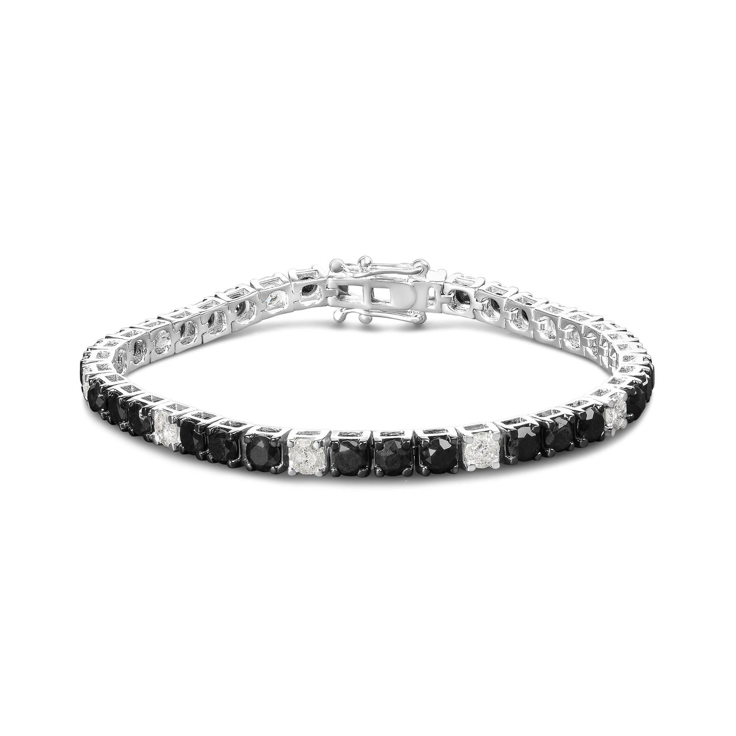 .925 Sterling Silver Black and White Diamond Tennis Bracelet (I-J Color, I2-I3 Clarity) - 7.25" Inches